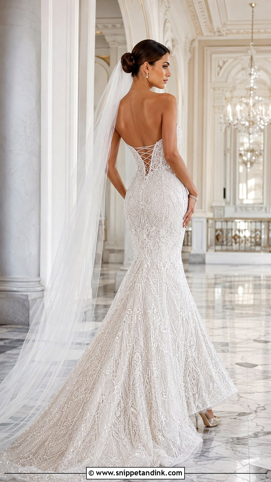 Beaded Lace Up Back Trumpet Wedding Dress - Snippet and Ink - 20 Lace Up Back Wedding Dress Ideas