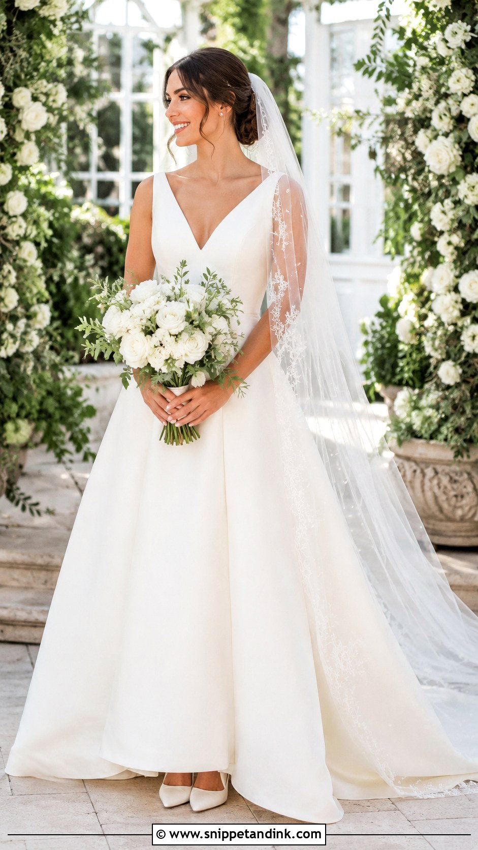 Beaded Lace Veil With A Line Wedding Dress - Snippet and Ink - 20 Beaded Veils