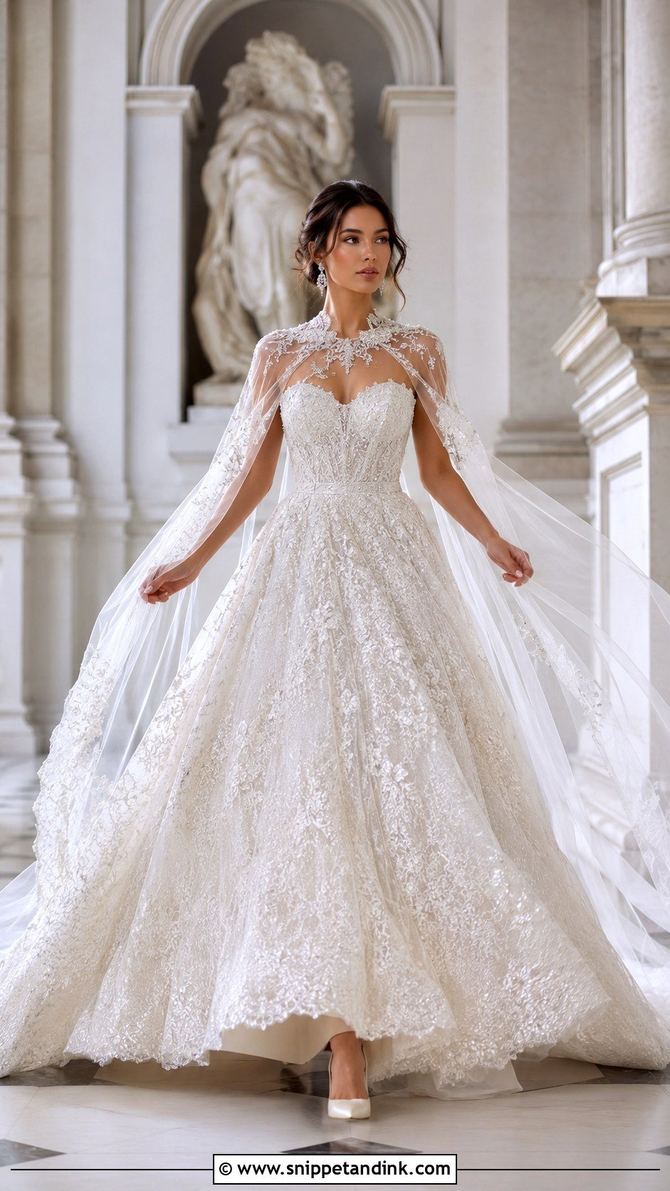 Beaded Lace Wedding Dress Ballgown With Cape - Snippet and Ink - 25 Extravagant Wedding Dress Ballgown Ideas