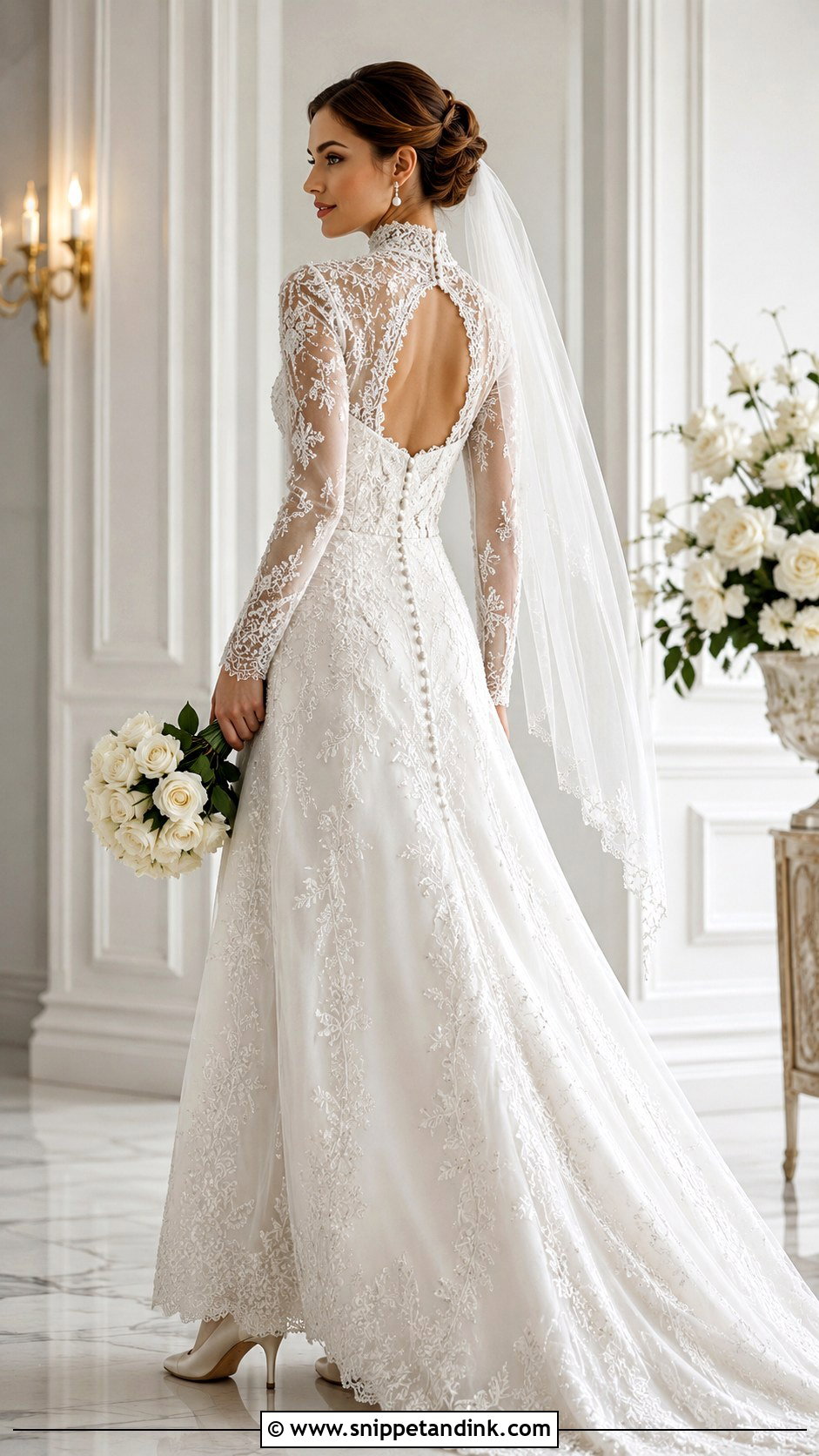 Beaded Lace Wedding Dress With Keyhole Back - Snippet and Ink - 20 Long Sleeve Beaded Wedding Dress Ideas