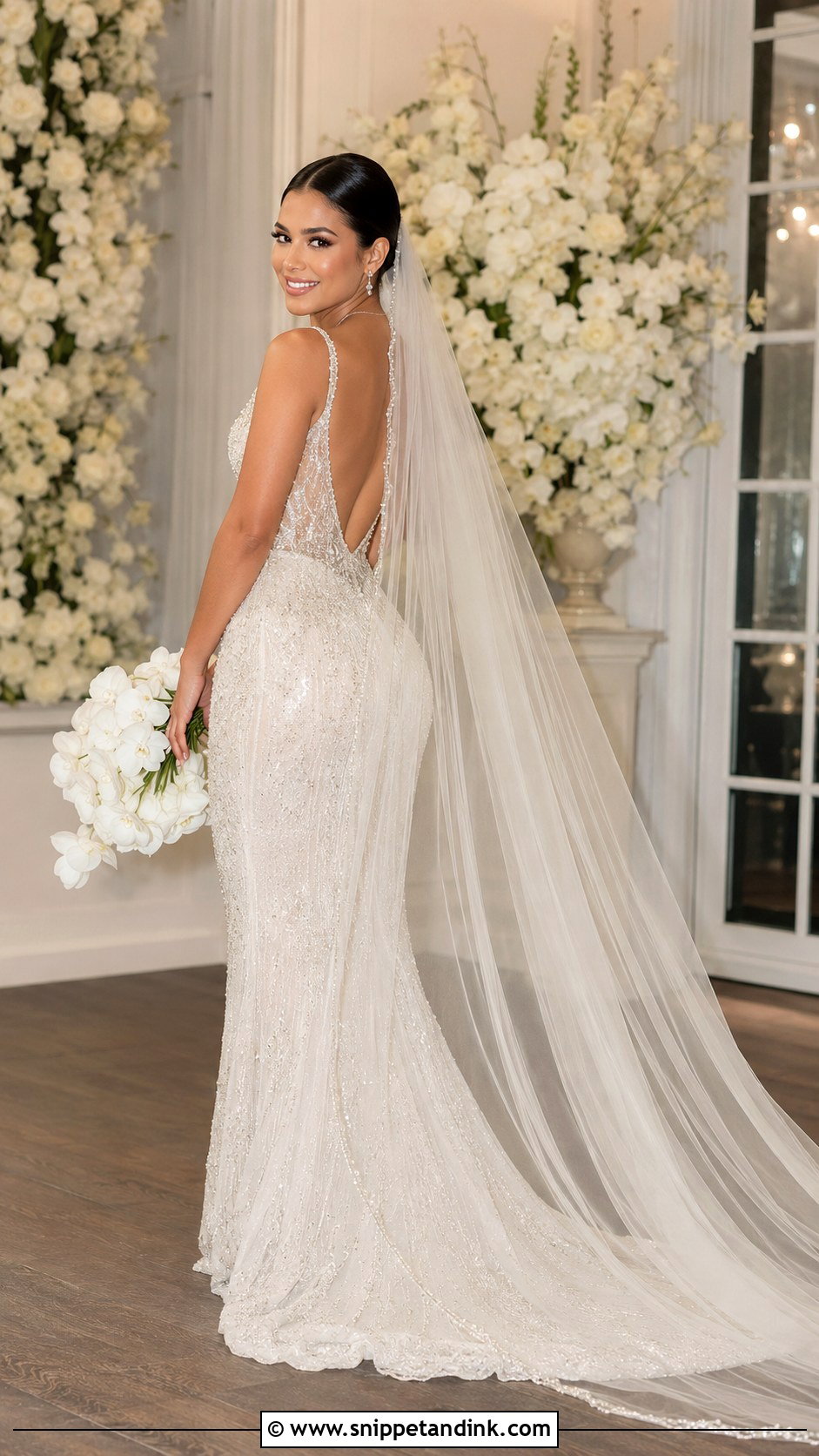 Beaded Latina Wedding Dress With Crystal Veil - Snippet and Ink - 25 Latina Wedding Dress Ideas
