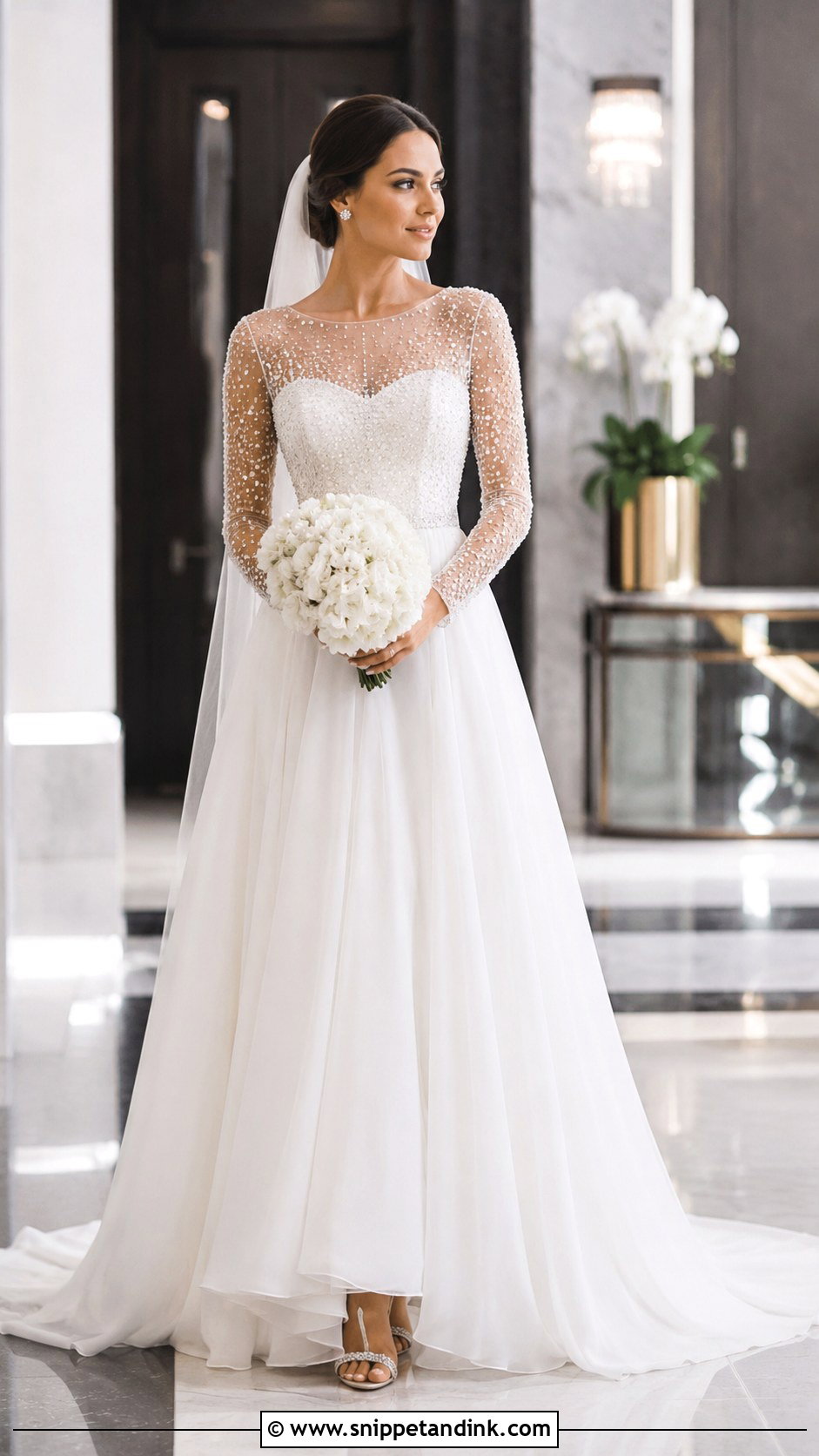 Beaded Long Sleeve A Line Wedding Dress - Snippet and Ink - 20 Long Sleeve a Line Wedding Dress Ideas