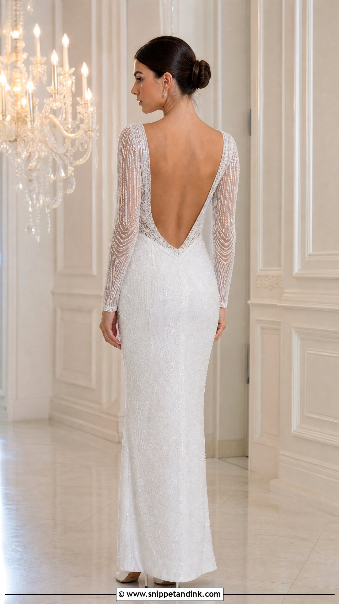 Beaded Long Sleeve Backless Wedding Dress - Snippet and Ink - 25 Long Sleeve Backless Wedding Dress Ideas