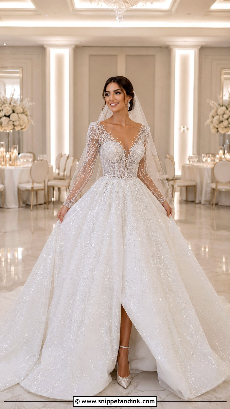 Beaded Long Sleeve Ball Gown Wedding Dress - Snippet and Ink - 25 Long Sleeve Ball Gown Wedding Dress Ideas