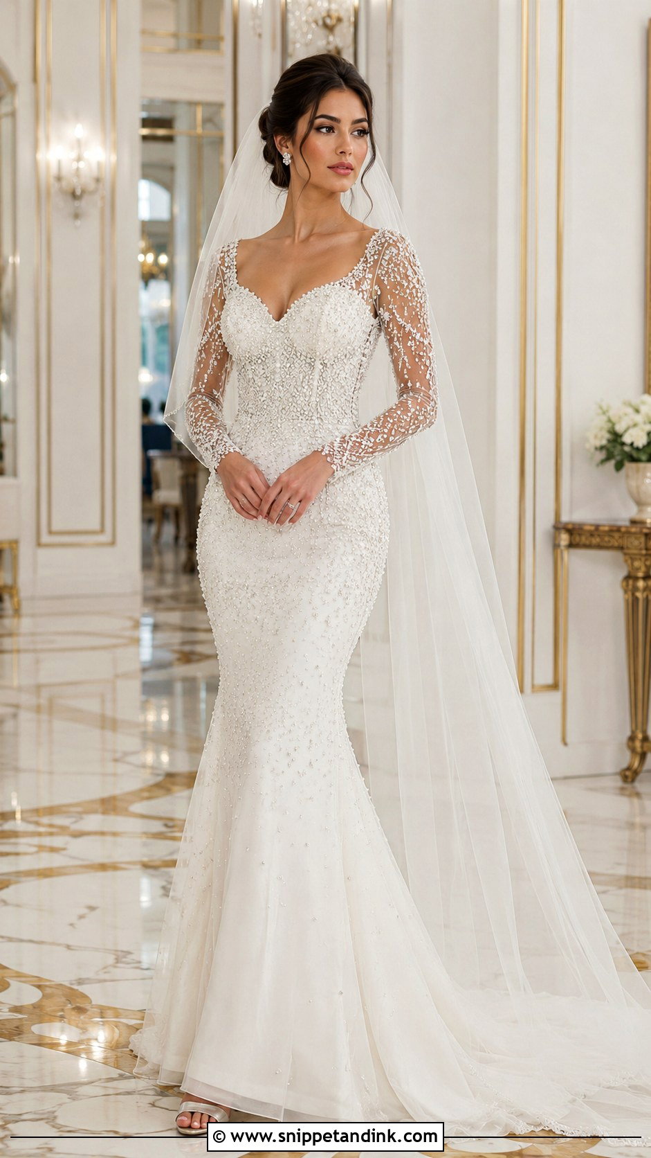 Beaded Long Sleeve Fitted Wedding Dress - Snippet and Ink - 20 Long Sleeve Fitted Wedding Dress Ideas