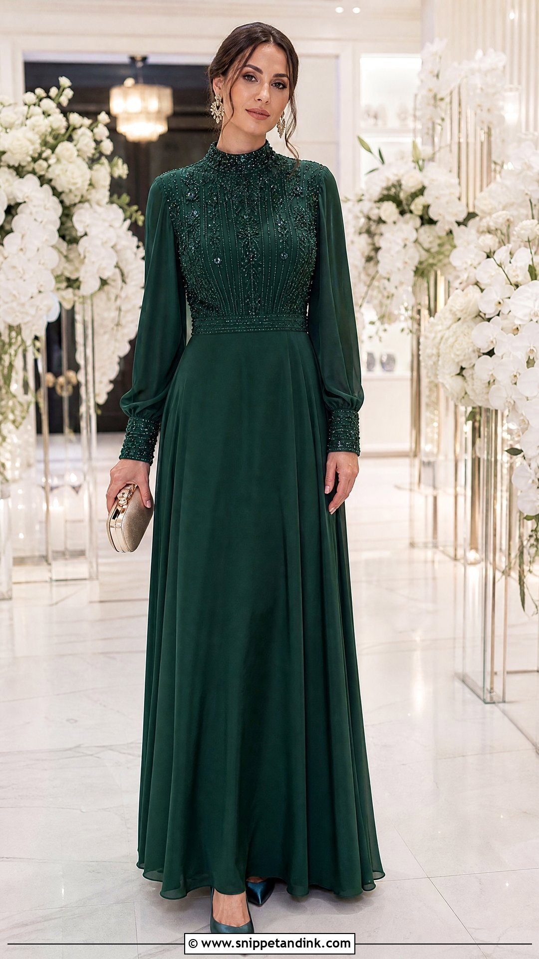Beaded Long Sleeve Gown for Wedding - Snippet and Ink - 20 Modest Dresses for Wedding