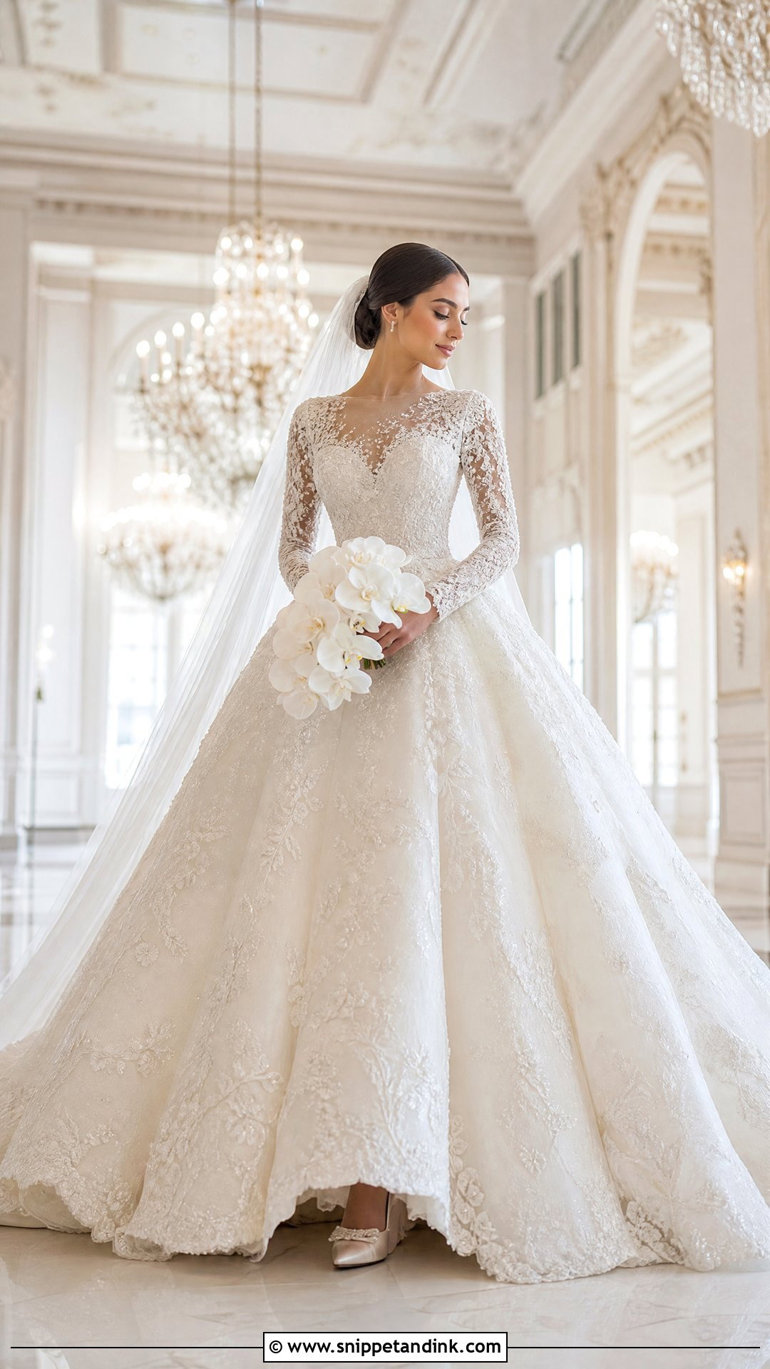 Beaded Long Sleeve Lace Wedding Dress Ballgown - Snippet and Ink - 20 Long Sleeve Lace Wedding Dress Ballgown Ideas
