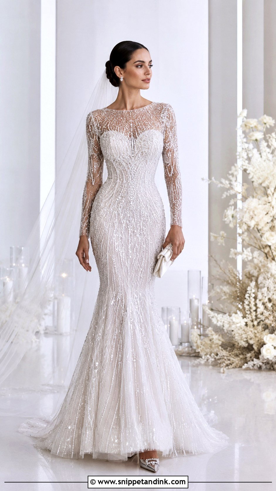 Beaded Long Sleeve Mermaid Wedding Dress - Snippet and Ink - 20 Mermaid with Sleeves Wedding Dresses
