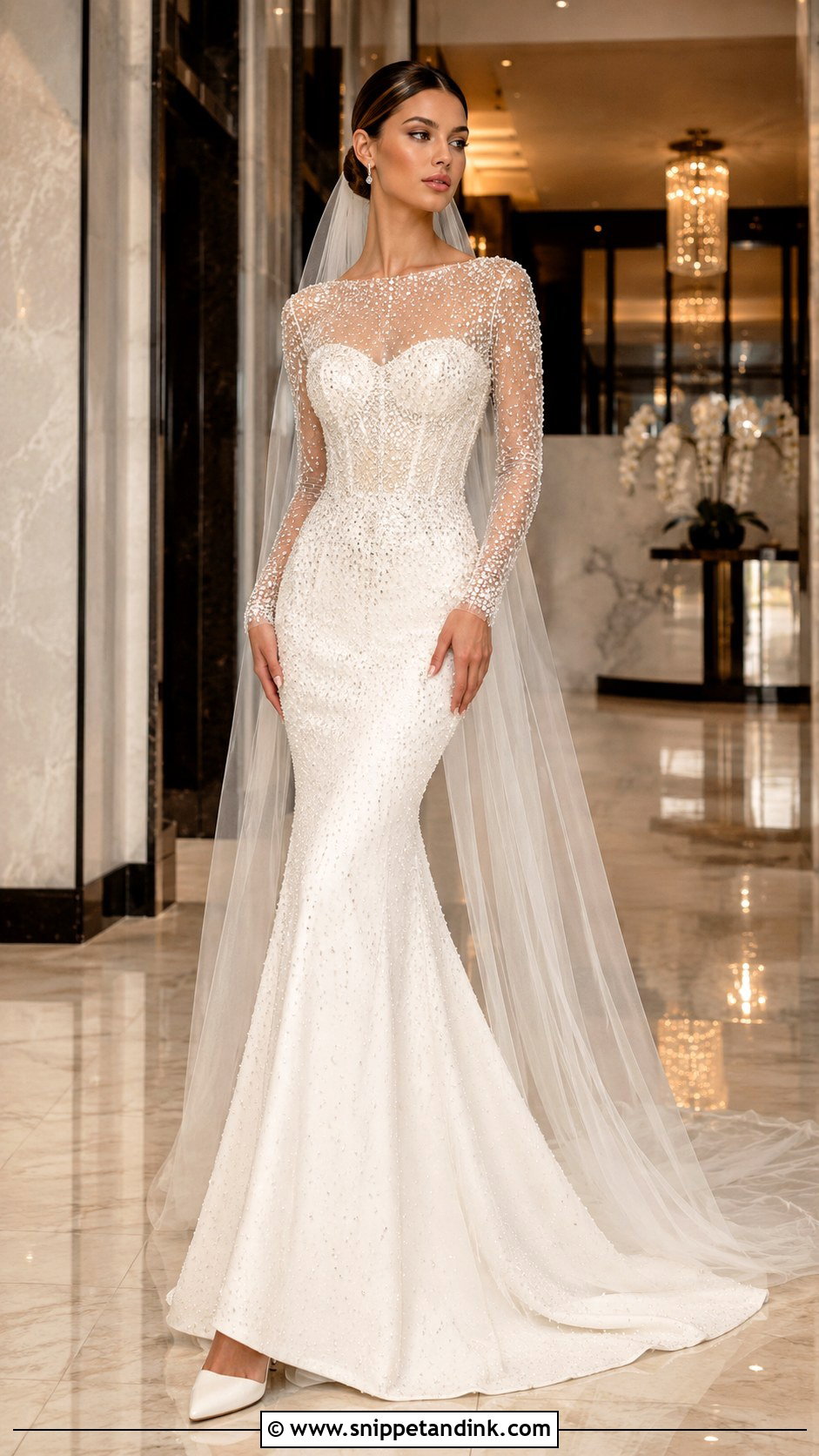Beaded Long Sleeve Mermaid Wedding Dress - Snippet and Ink - 25 Long Sleeve Mermaid Wedding Dress Ideas