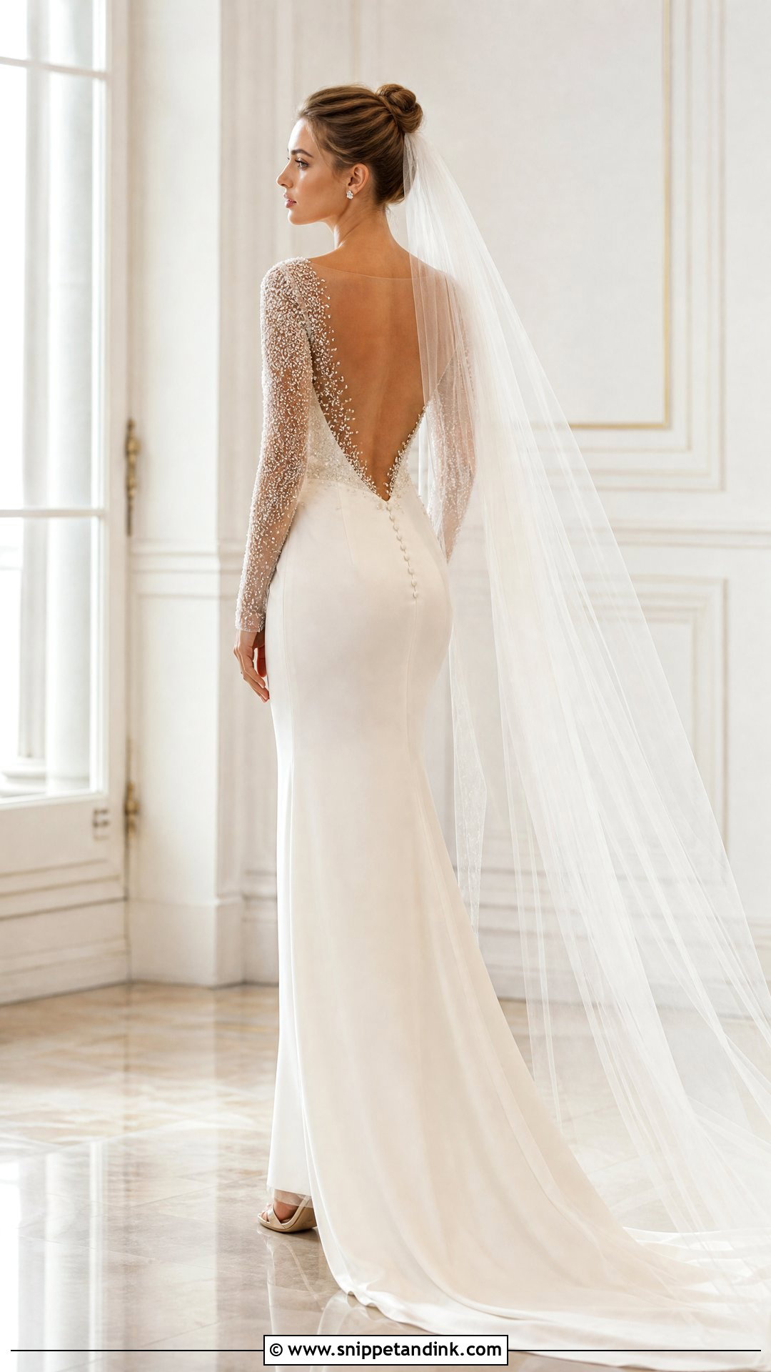 Beaded Long Sleeve Open Back Wedding Dress - Snippet and Ink - 25 Long Sleeve Open Back Wedding Dress Ideas