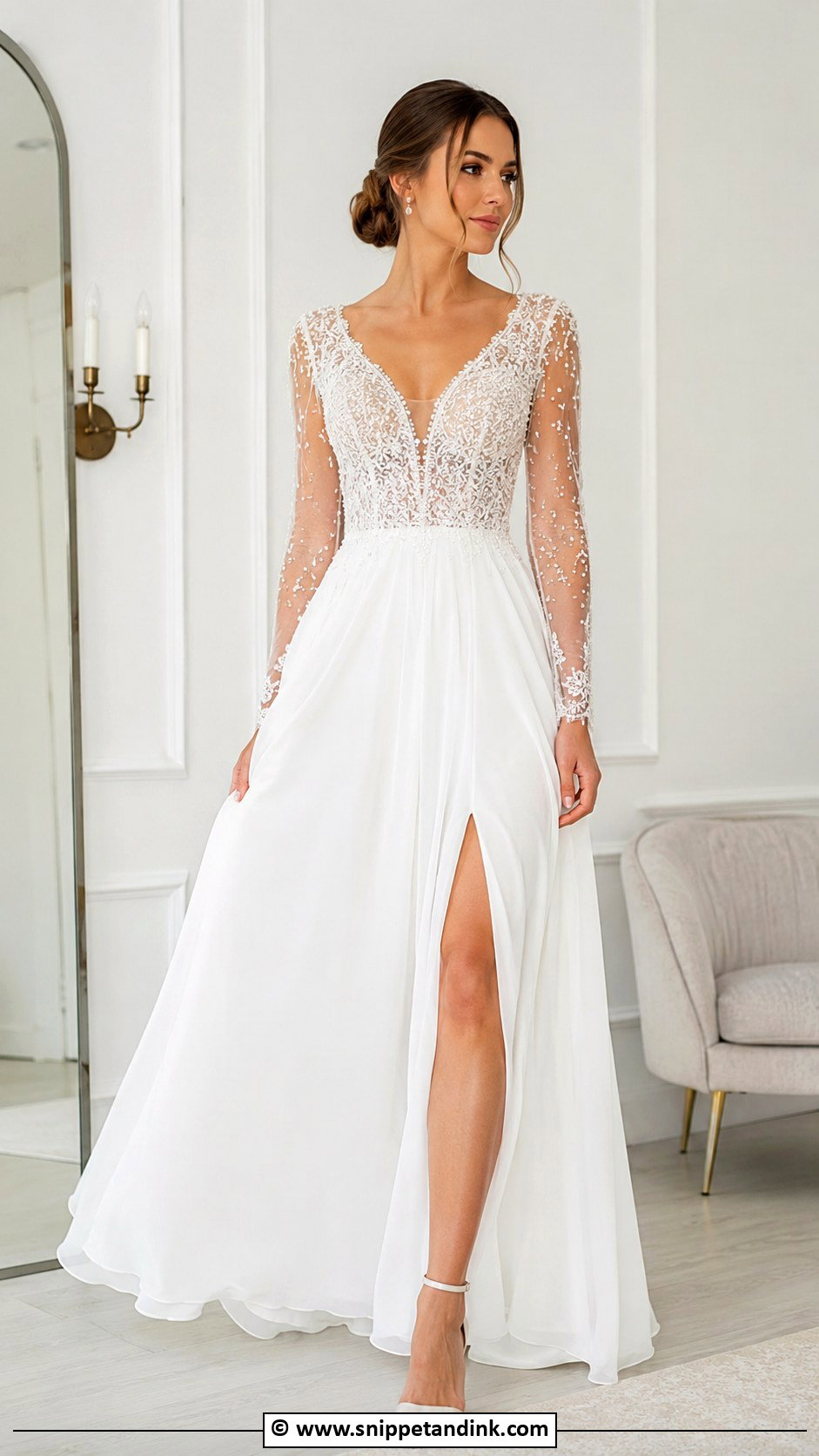 Beaded Long Sleeve Wedding Dress - Snippet and Ink - 30 Beaded Wedding Dress Ideas
