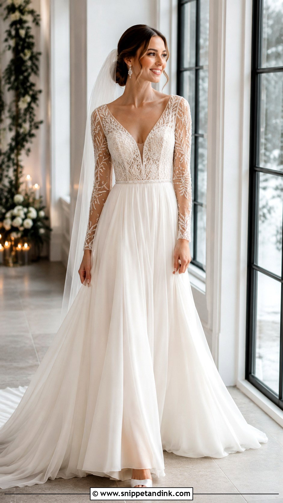 Beaded Long Sleeve Wedding Gown - Snippet and Ink - 20 Beaded Bridal Gown Ideas