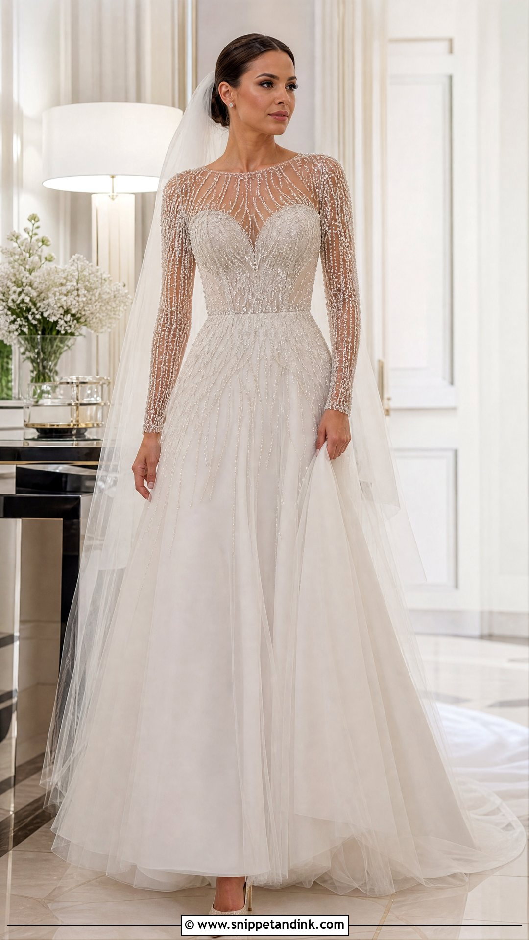 Beaded Long Sleeve Wedding Gown - Snippet and Ink - 20 Wedding Gown Long Sleeve Ideas