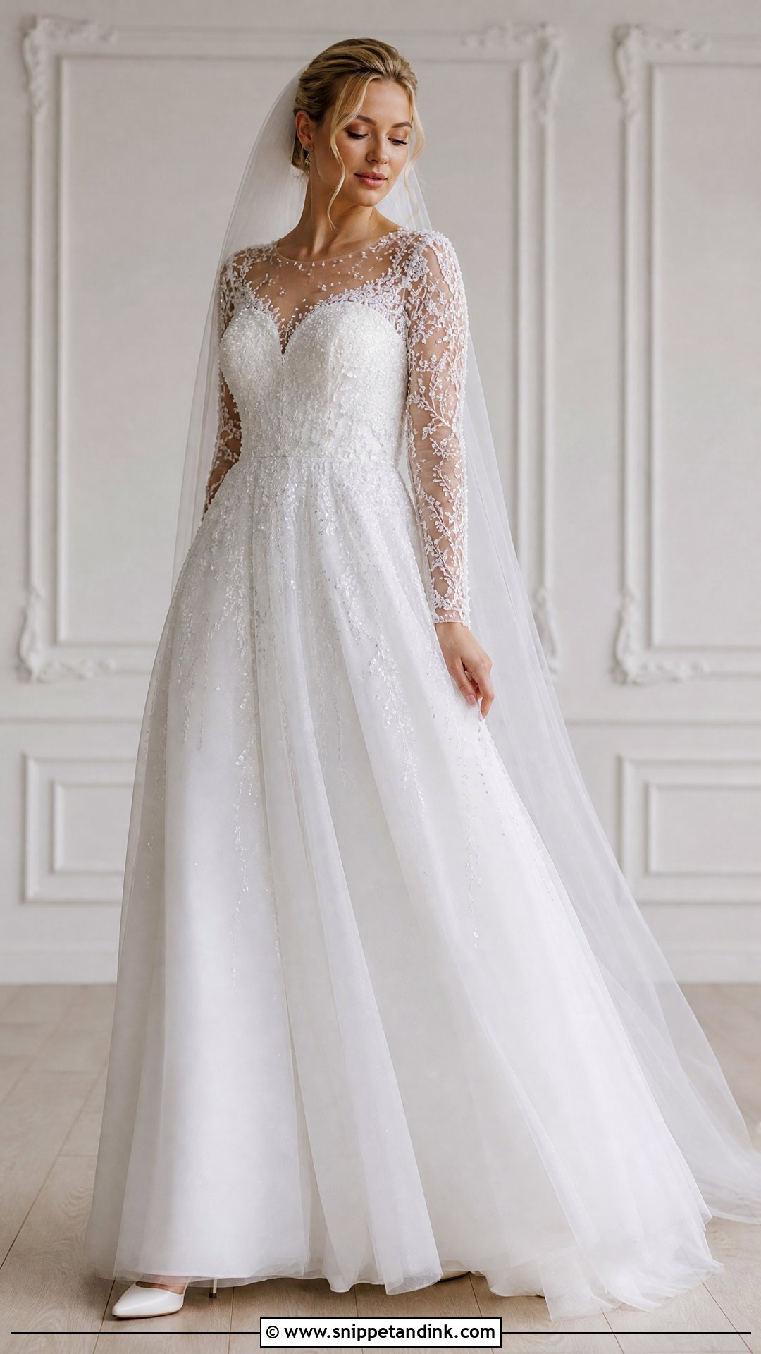 Beaded Long Sleeve Wedding Gown - Snippet and Ink - 25 Beaded Wedding Gowns