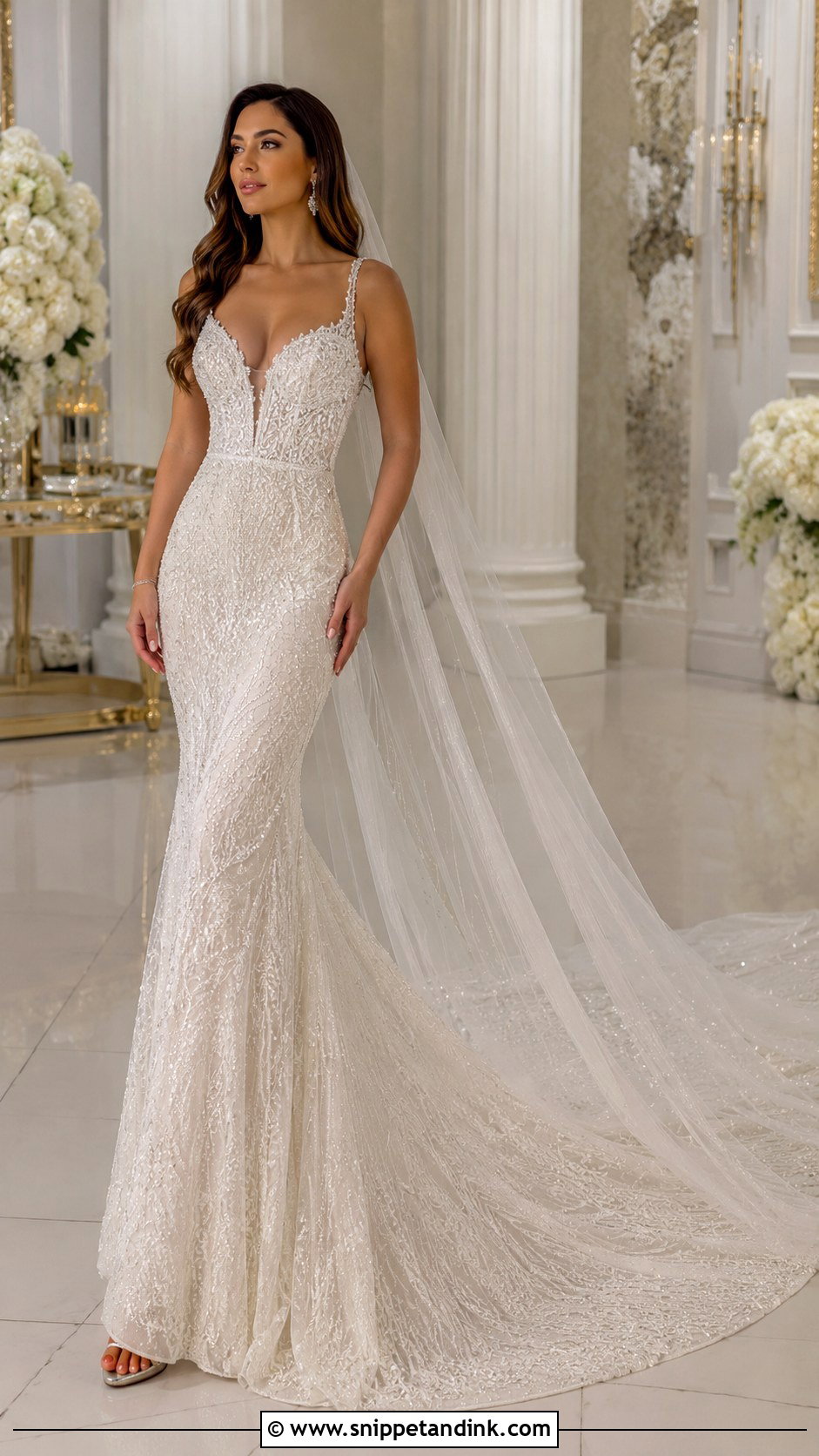 Beaded Long Train Wedding Dress - Snippet and Ink - 25 Long Train Wedding Dresses