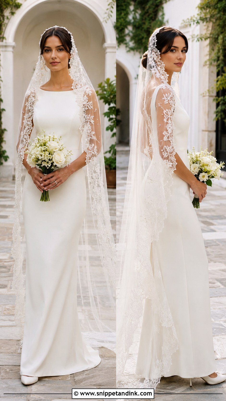 Beaded Mantilla Veil With Simple Wedding Dress - Snippet and Ink - 20 Beaded Veils
