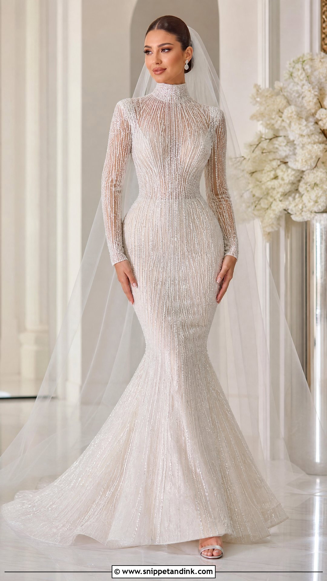 Beaded Mermaid Turtle Neck Wedding Gown - Snippet and Ink - 20 Turtle Neck Wedding Gown Ideas