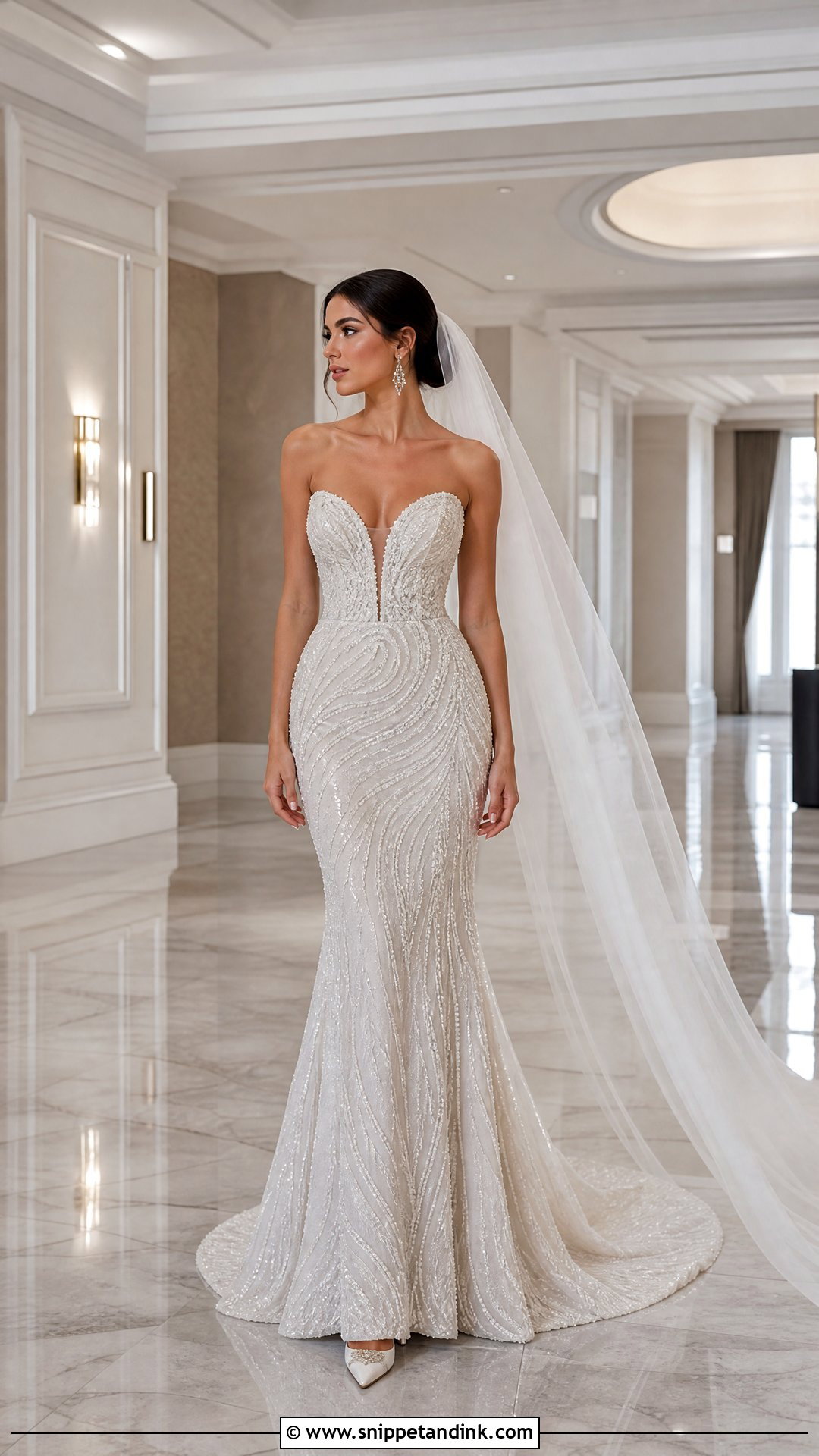 Beaded Mermaid Wedding Dress With Long Veil - Snippet and Ink - 20 Most Expensive Wedding Dress Ideas