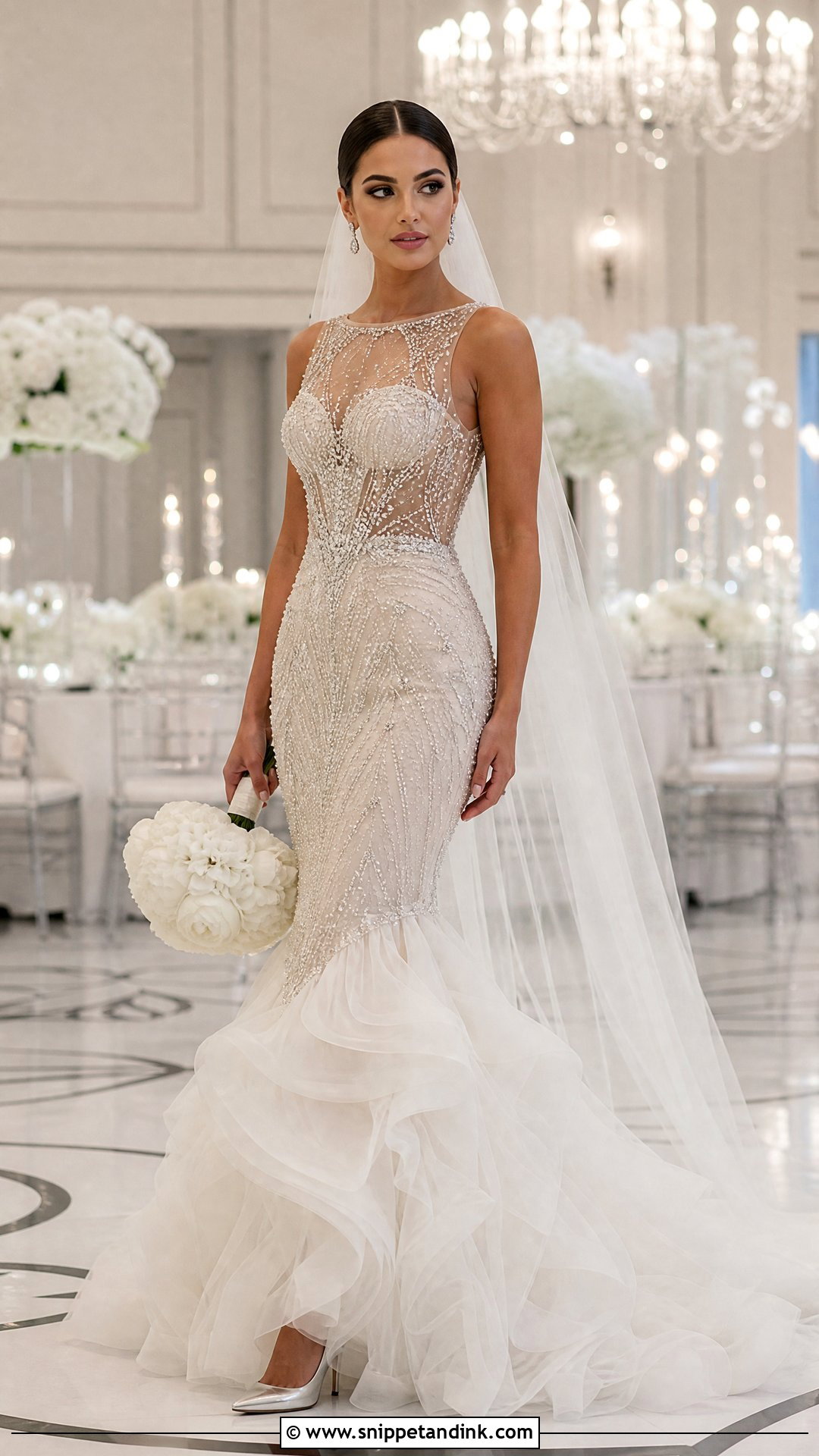 Beaded Mermaid Wedding Dress With Ruffle Train - Snippet and Ink - 20 Mermaid Wedding Dress with Ruffles Ideas