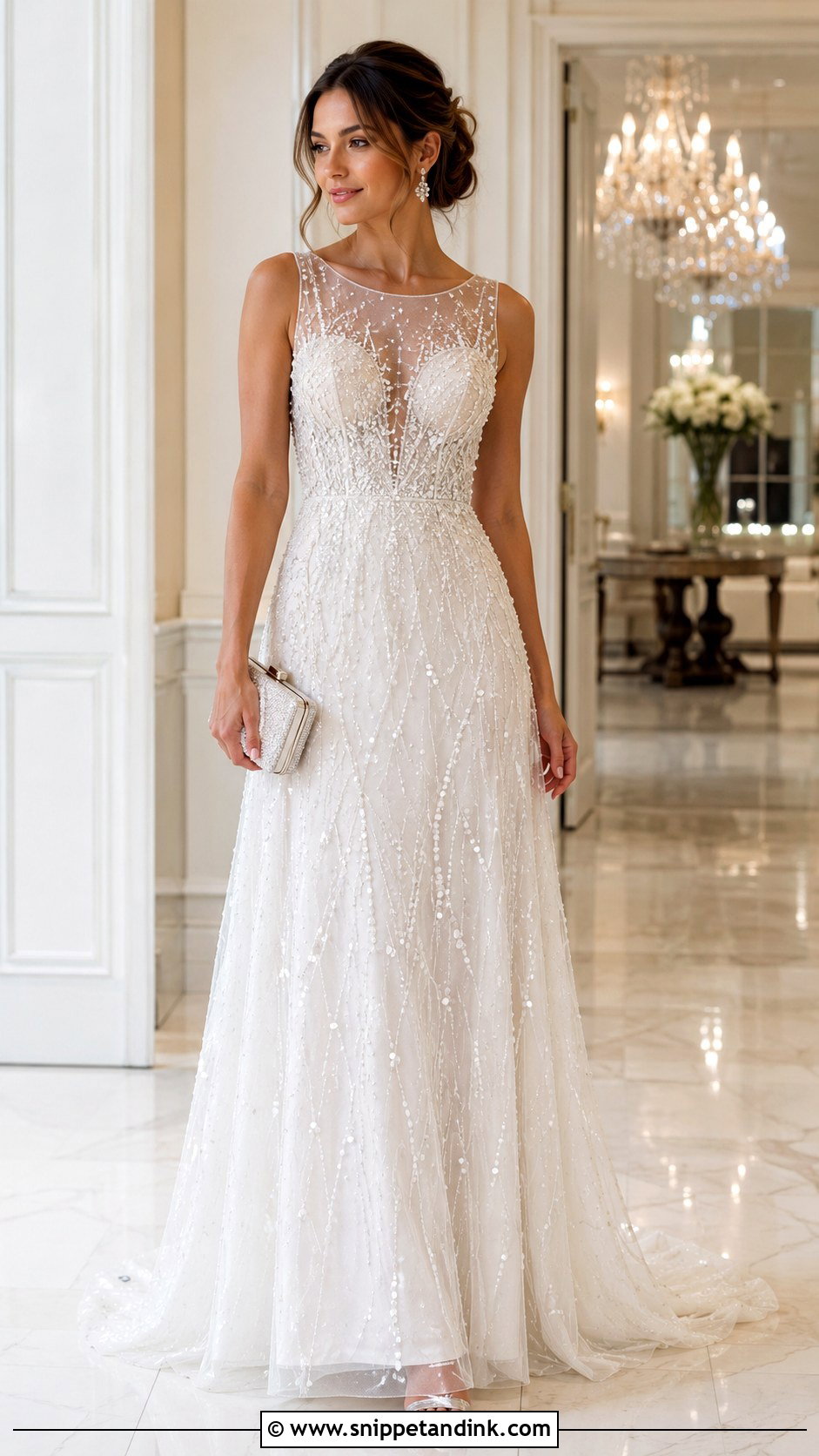 Beaded Mesh A Line Wedding Dress - Snippet and Ink - 20 Mesh Wedding Dress Ideas