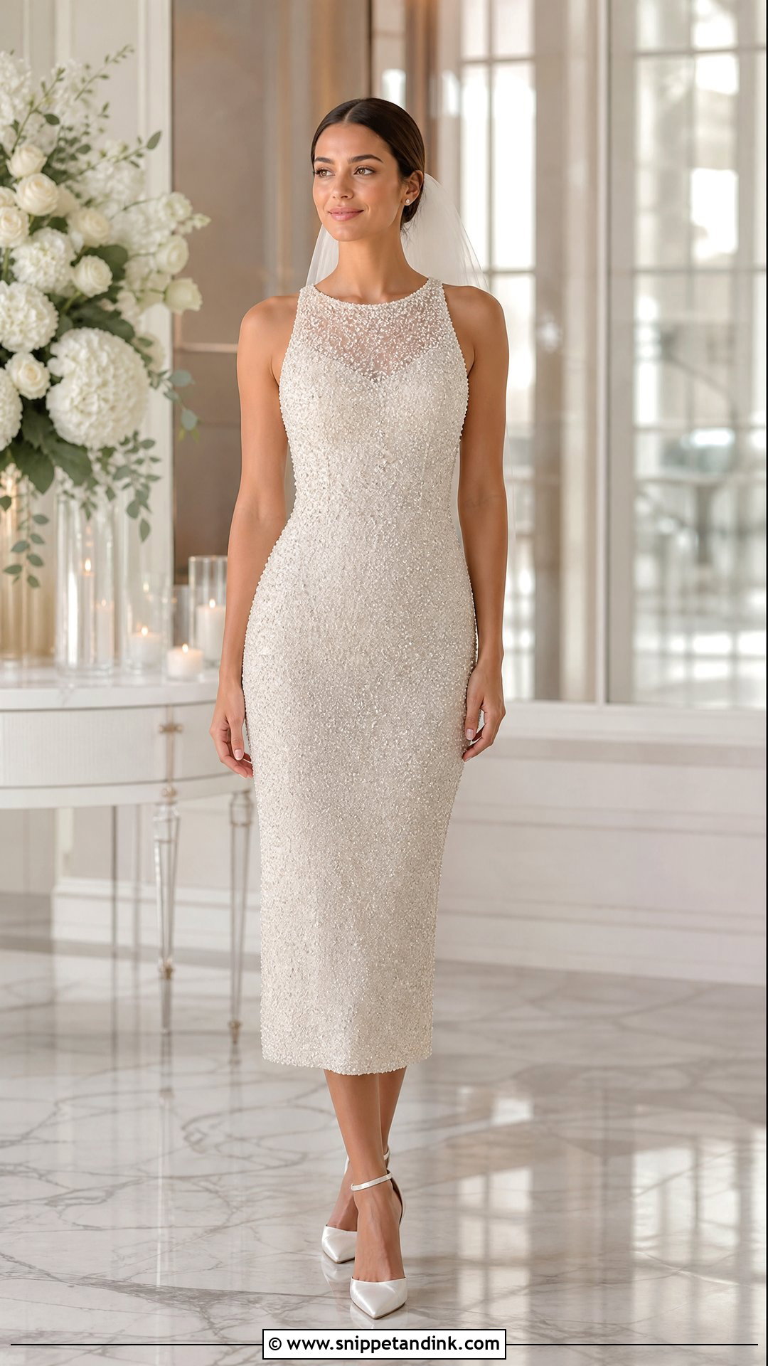 Beaded Midi Wedding Dress - Snippet and Ink - 25 Mid Length Wedding Dress Ideas