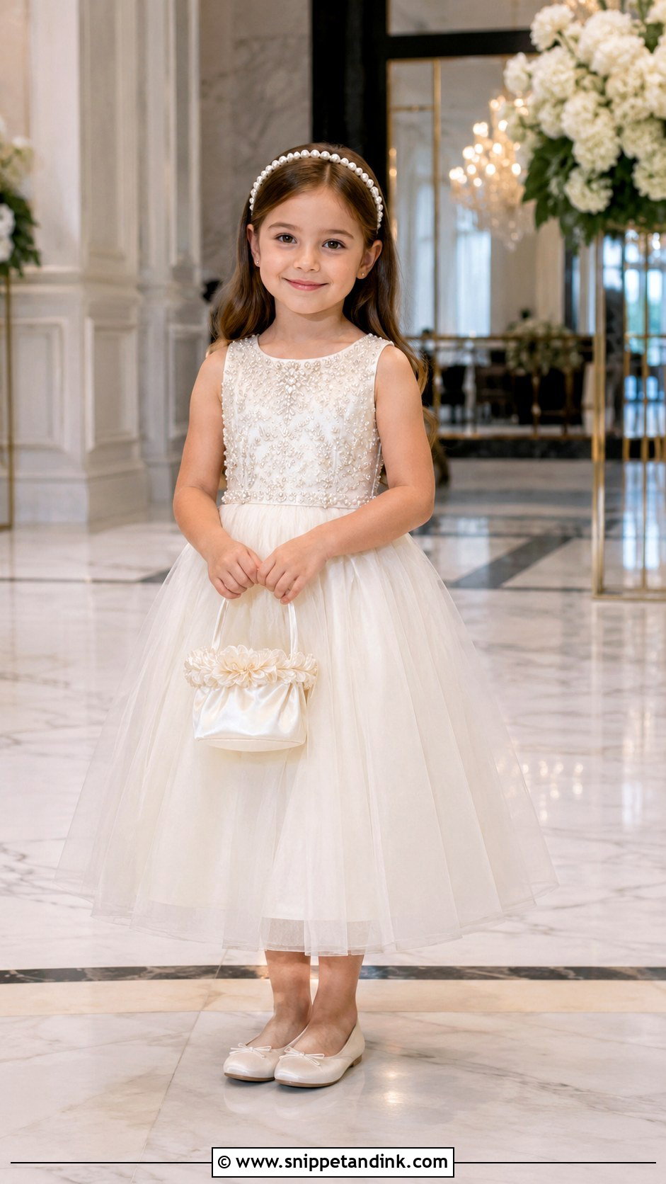 Beaded Mini Bride Dress With Pearl Accessories - Snippet and Ink - 20 Mini Bride Ideas