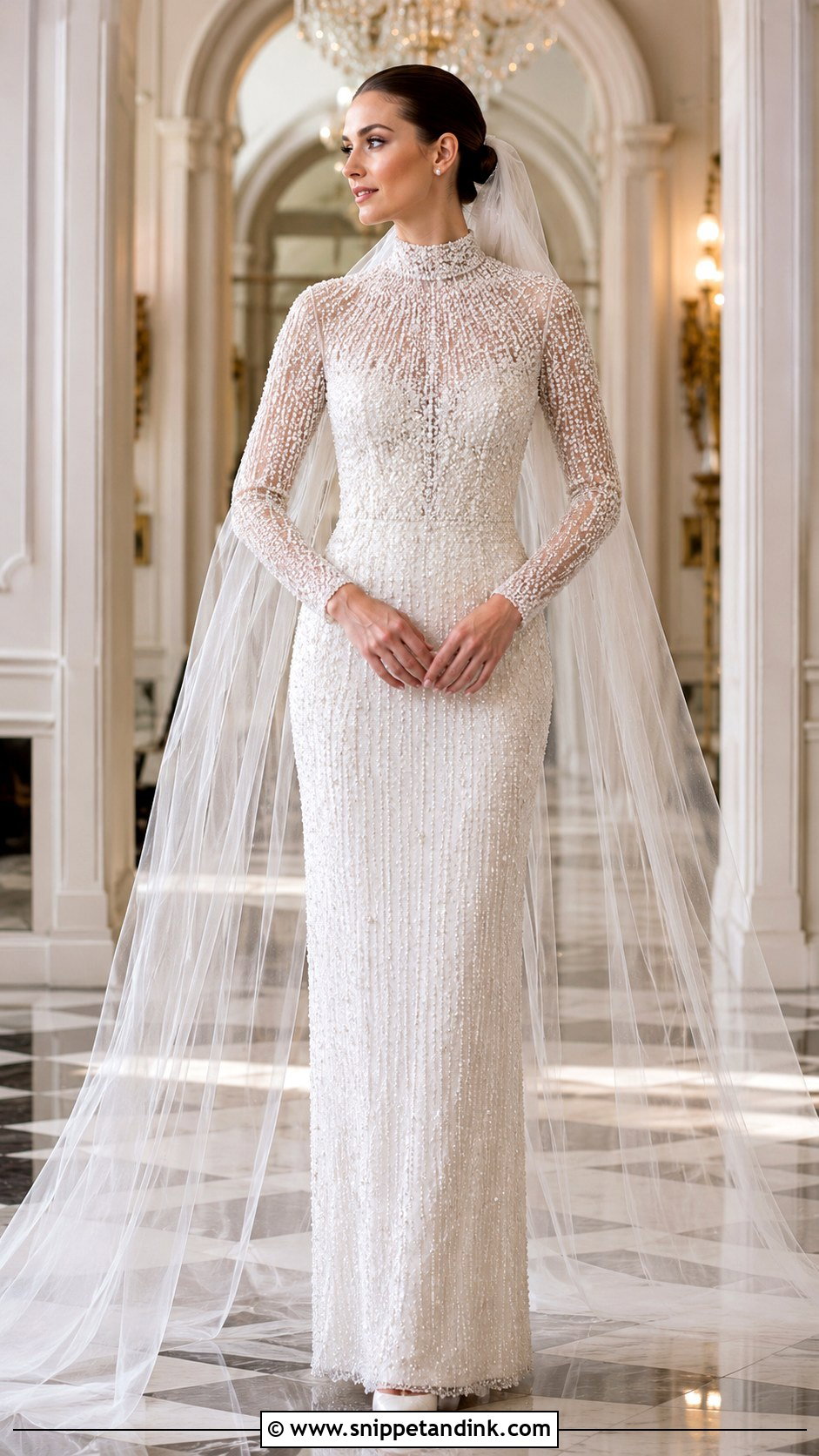 Beaded Mock Neck Wedding Dress - Snippet and Ink - 20 Mock Neck Wedding Dress Ideas