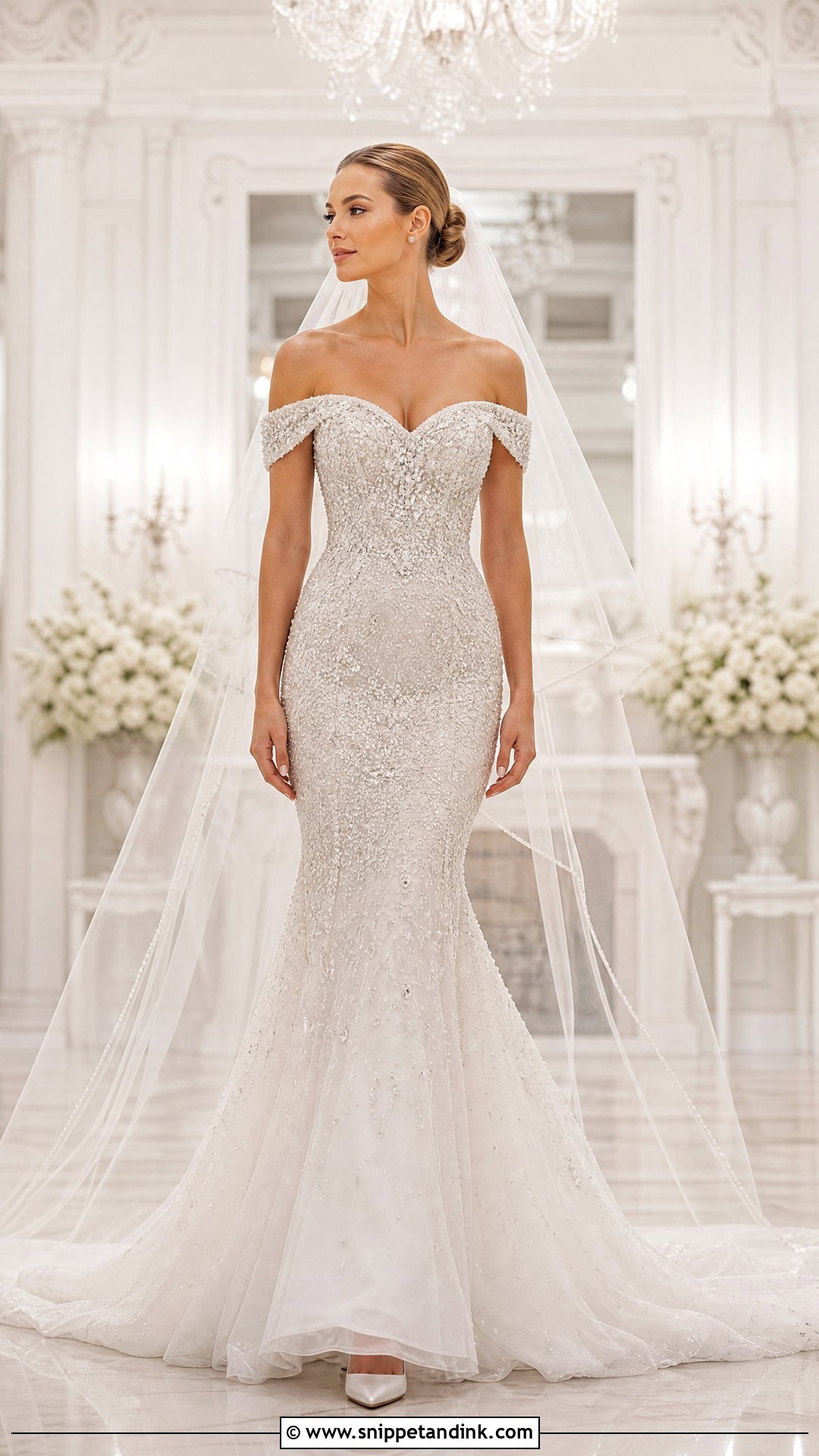 Beaded Off Shoulder Mermaid Wedding Dress - Snippet and Ink - 20 Off Shoulder Mermaid Wedding Dress Ideas