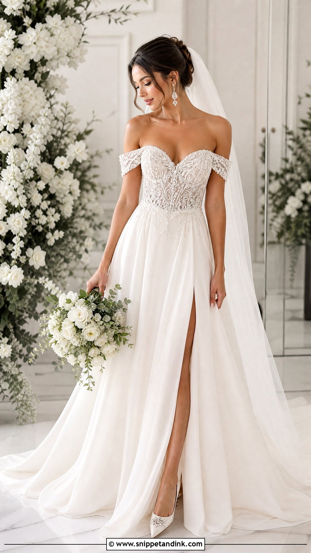 Beaded Off Shoulder Wedding Dress - Snippet and Ink - 25 Beaded Wedding Gowns