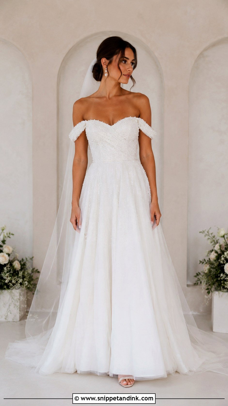 Beaded Off Shoulder Wedding Dress - Snippet and Ink - 25 Beaded Wedding Dresses