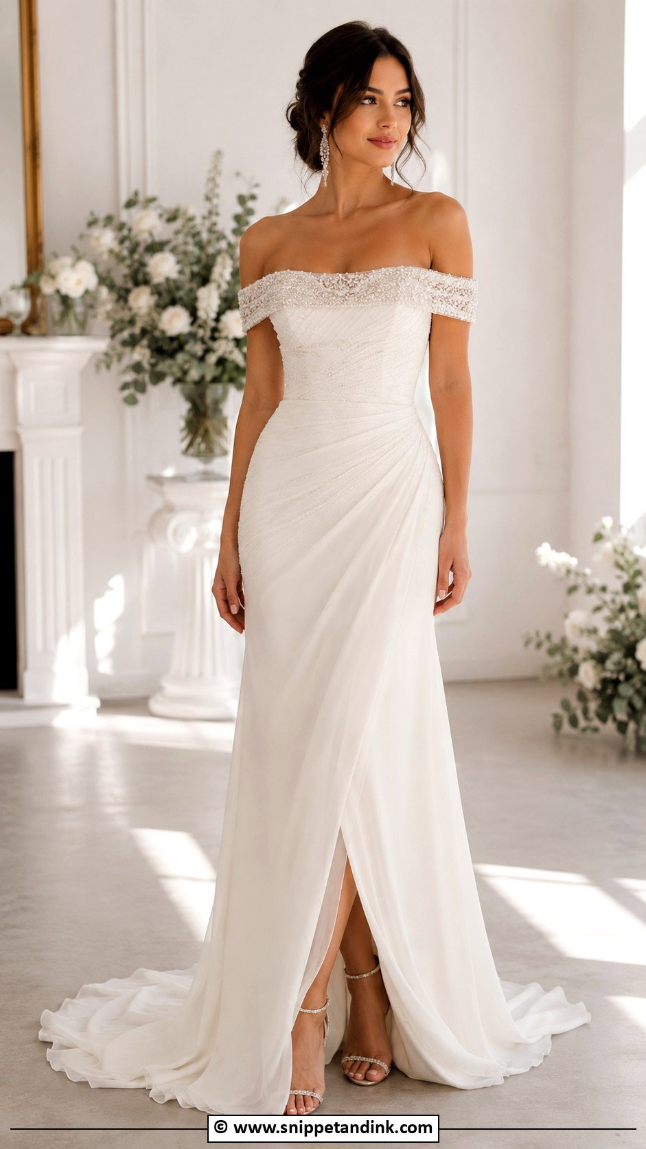 Beaded Off Shoulder Wedding Dress - Snippet and Ink - 30 Beaded Wedding Dress Ideas