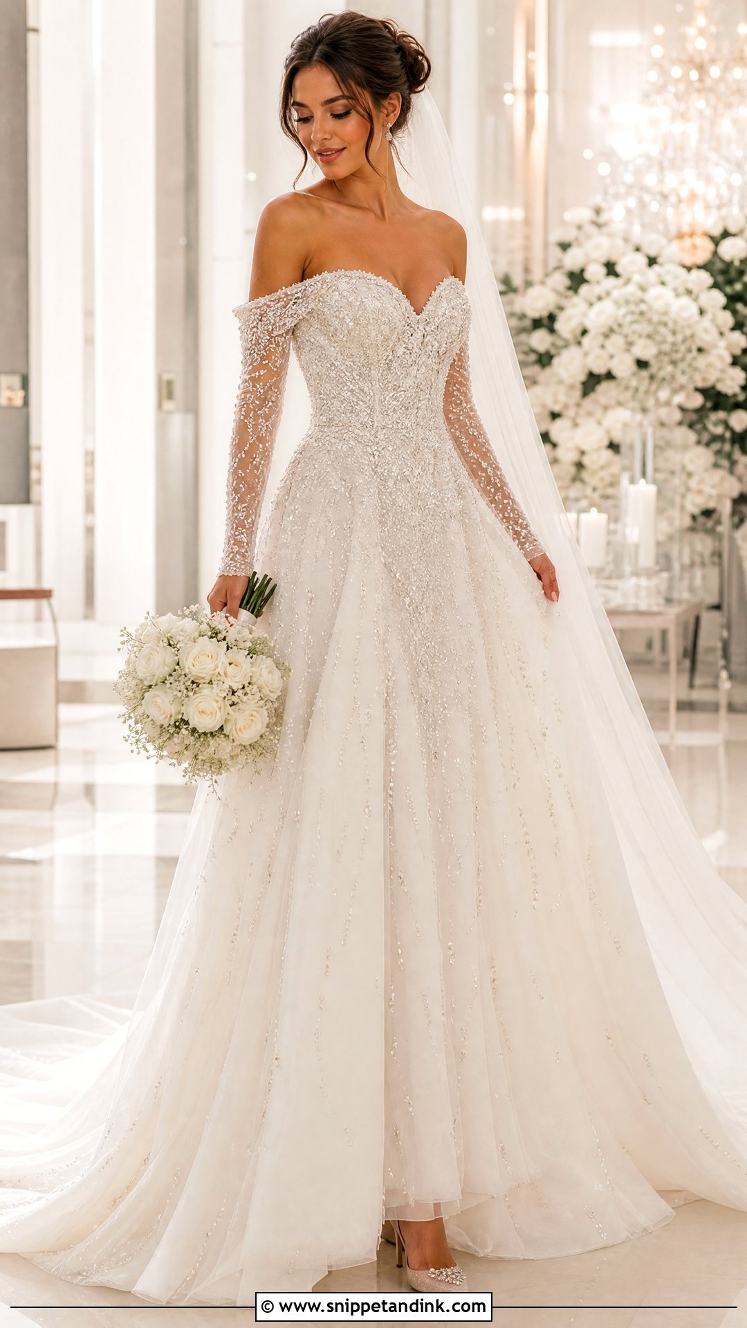 Beaded Off the Shoulder Sleeve Wedding Dress - Snippet and Ink - 20 Wedding Dress Off the Shoulder Sleeves