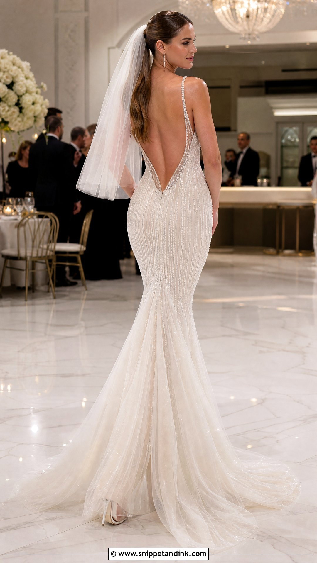 Beaded Open Back Mermaid Wedding Dress - Snippet and Ink - 20 Open Back Mermaid Wedding Dress Ideas