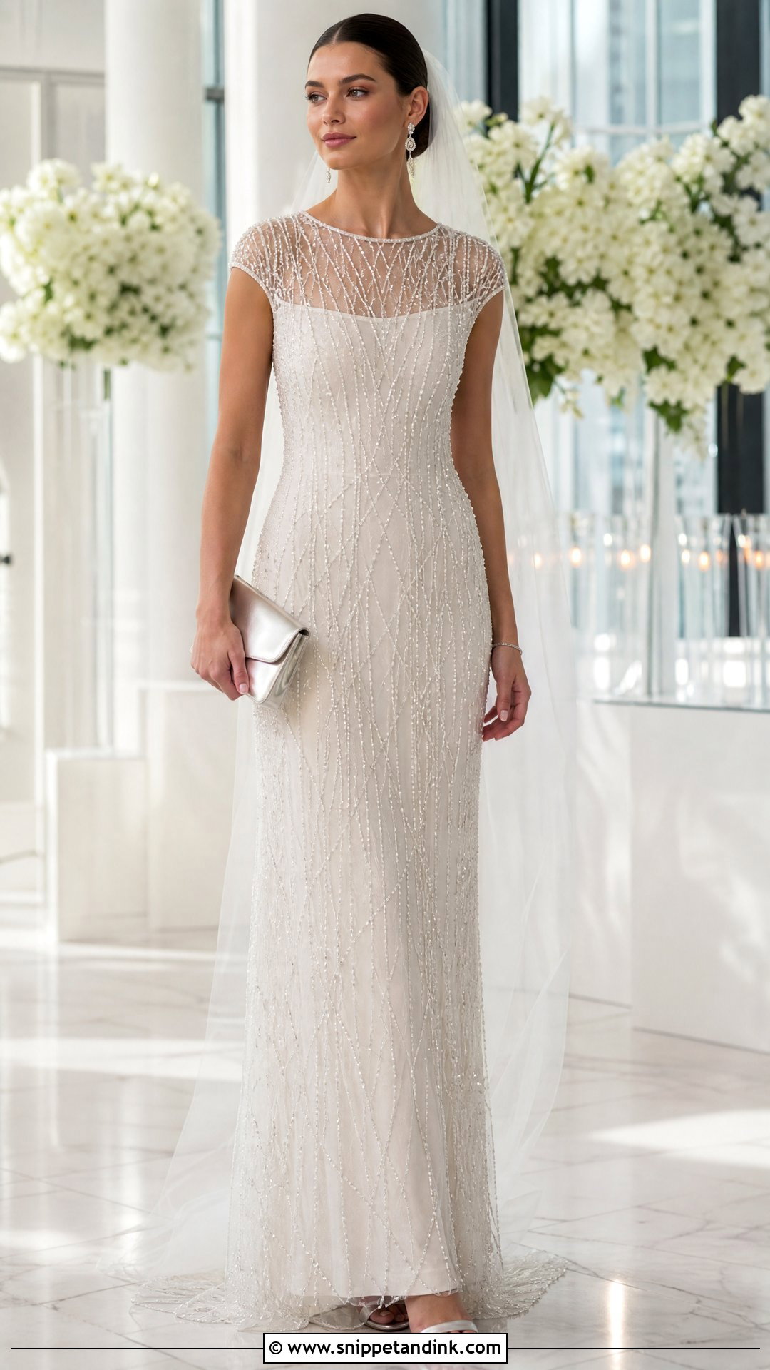 Beaded Overlay Column Wedding Dress - Snippet and Ink - 20 Wedding Dress with Overlay Ideas