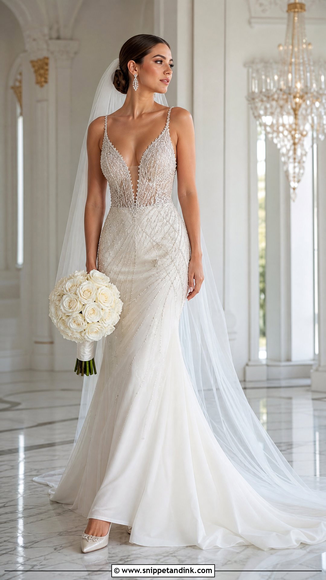Beaded Plunge Neck Wedding Dress - Snippet and Ink - 20 Plunge Neck Wedding Dress Ideas