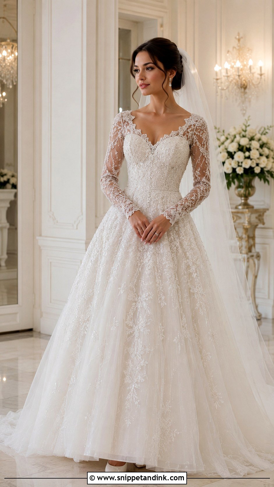 Beaded Princess Wedding Dress With Long Sleeves - Snippet and Ink - 30 Princess Wedding Dresses Sparkle