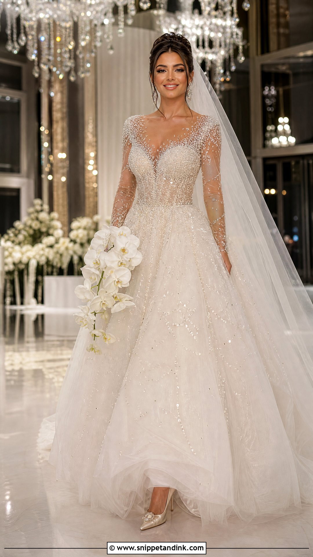 Beaded Princess Wedding Dress With Sheer Sleeves - Snippet and Ink - 20 Princess Wedding Dresses Long Sleeve