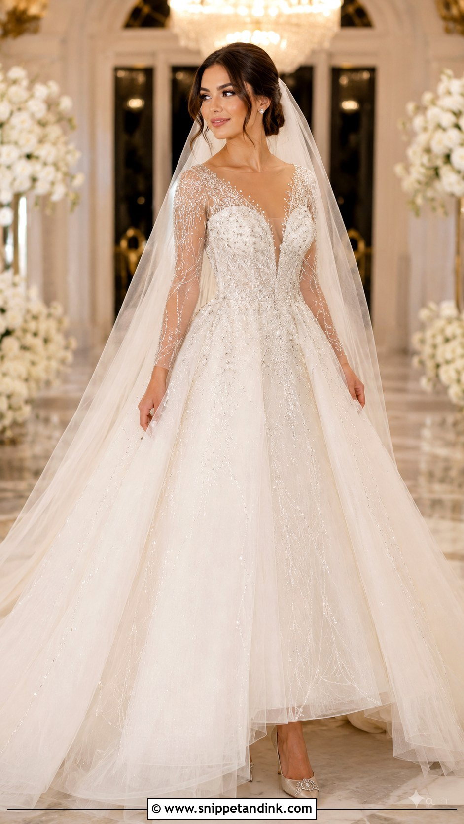 Beaded Princess Wedding Dress With Sleeves - Snippet and Ink - 20 Princess Wedding Dresses with Sleeves