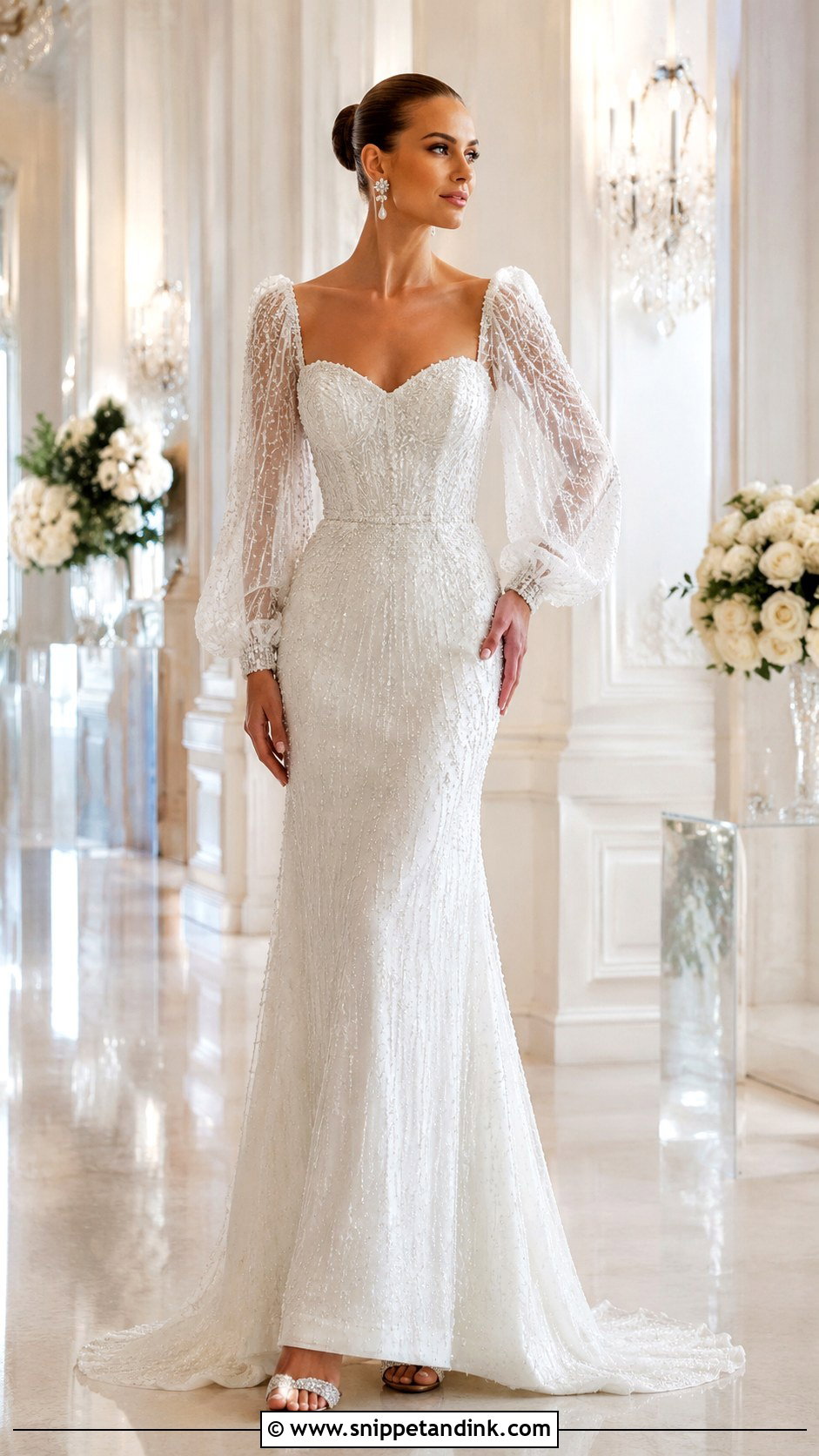 Beaded Puff Sleeve Wedding Dress - Snippet and Ink - 25 Puffy Sleeve Wedding Dress Ideas