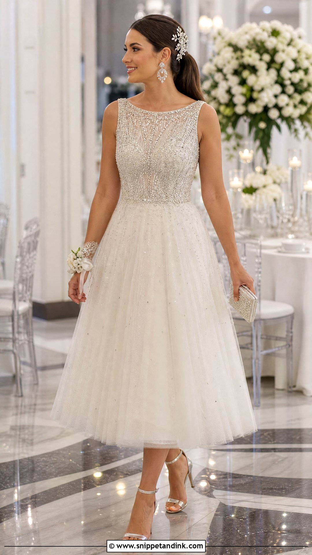 Beaded Reception Tea Length Wedding Dress - Snippet and Ink - 20 Tea Length Wedding Dresses