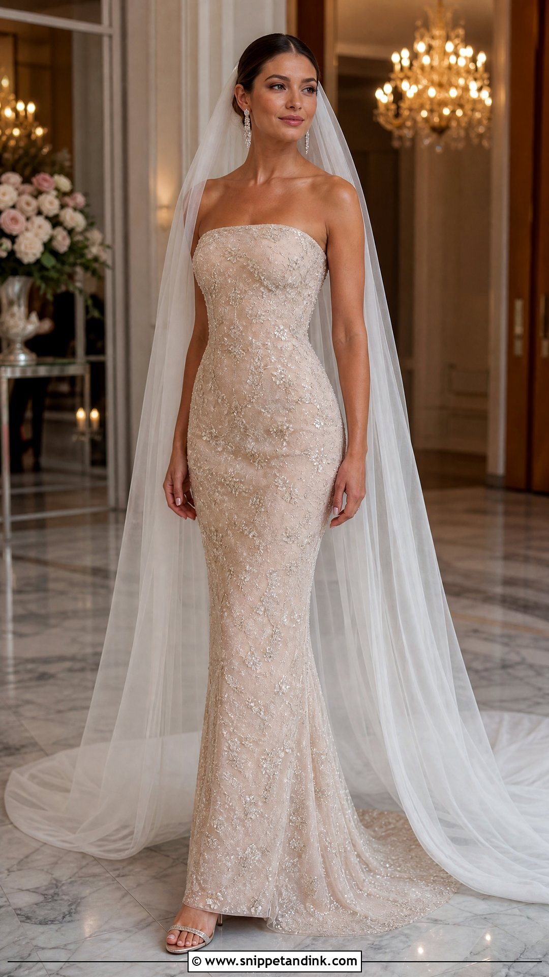 Beaded Rose Column Wedding Dress - Snippet and Ink - 20 Wedding Dress with Roses Ideas