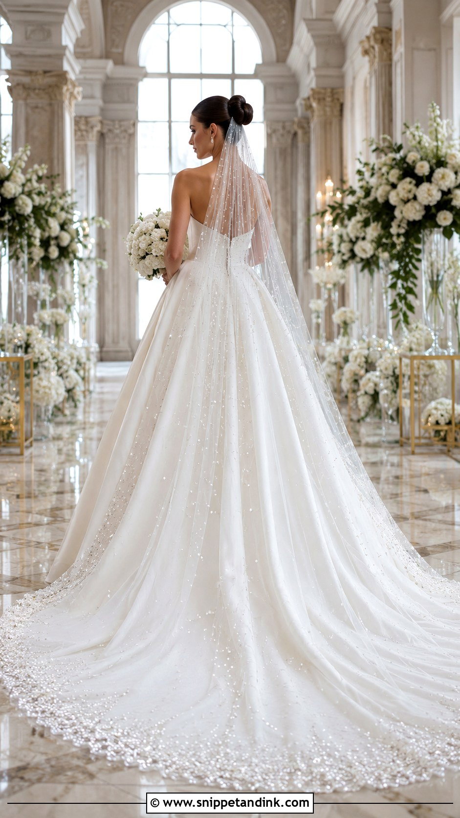 Beaded Royal Length Veil With Simple Ball Gown - Snippet and Ink - 20 Beaded Veils