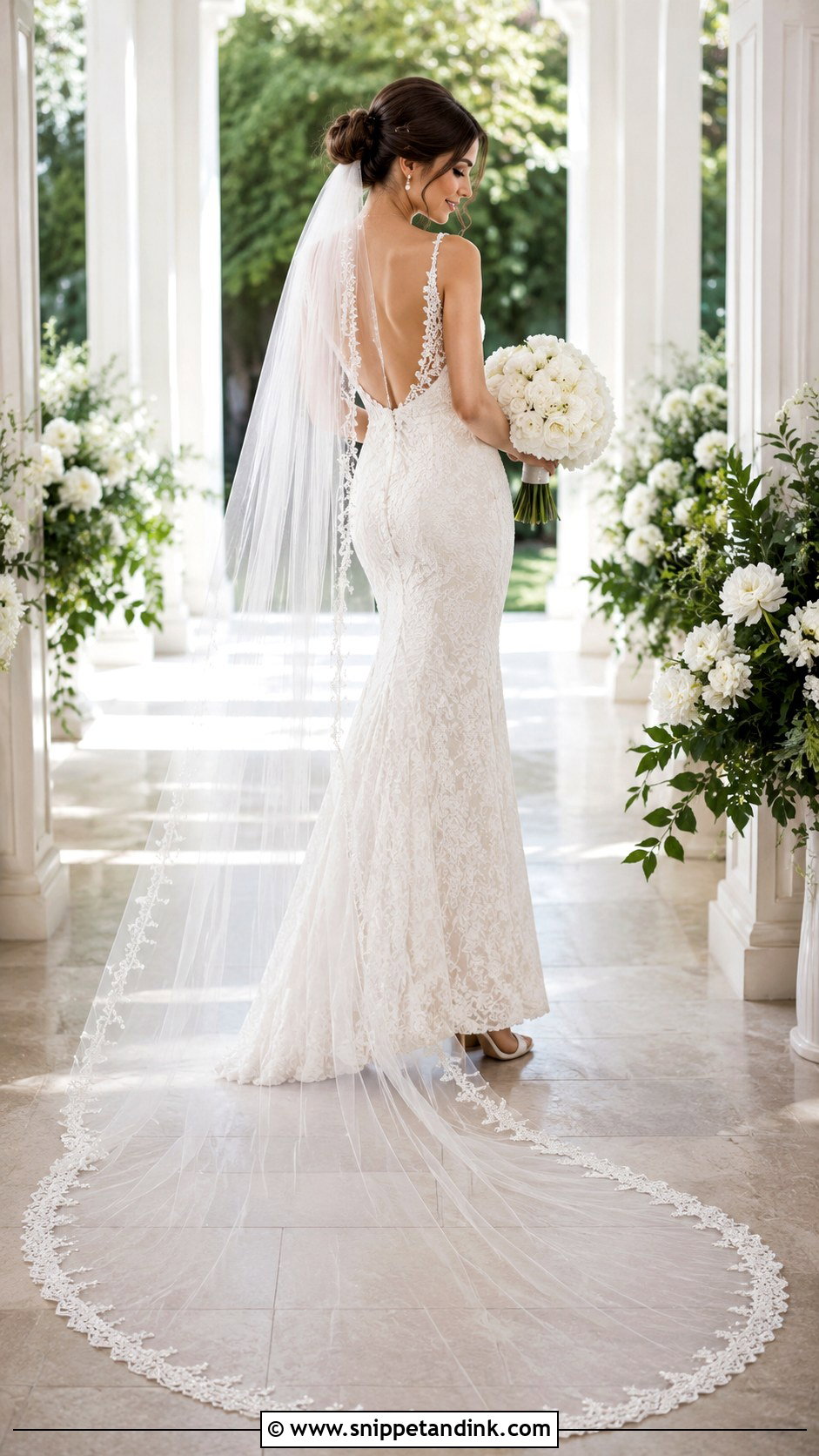 Beaded Scallop Edge Veil With Lace Gown - Snippet and Ink - 20 Beaded Veils