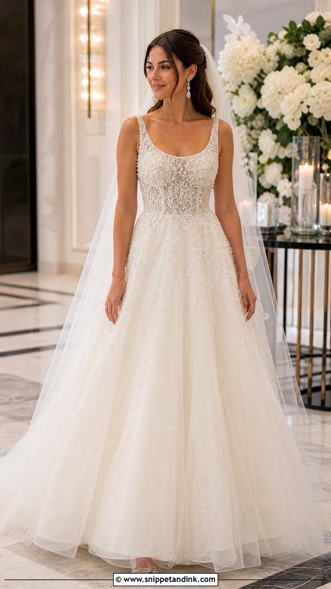 Beaded Scoop Neck A Line Princess Wedding Dress - Snippet and Ink - 20 Wedding Dresses a Line Princess