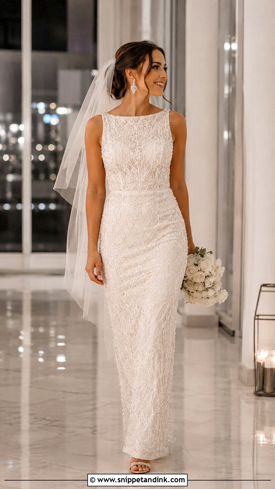 Beaded Sheath Bridal Gown Outfit - Snippet and Ink - 30 Bridal Wear Ideas