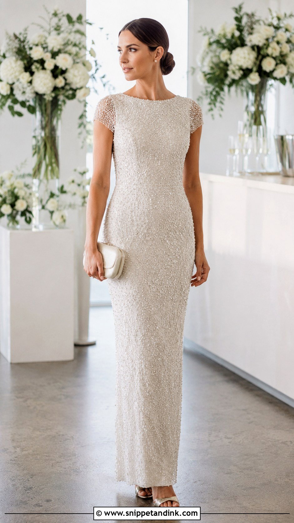 Beaded Sheath Cap Sleeve Wedding Dress - Snippet and Ink - 20 Capped Sleeve Wedding Dress Ideas