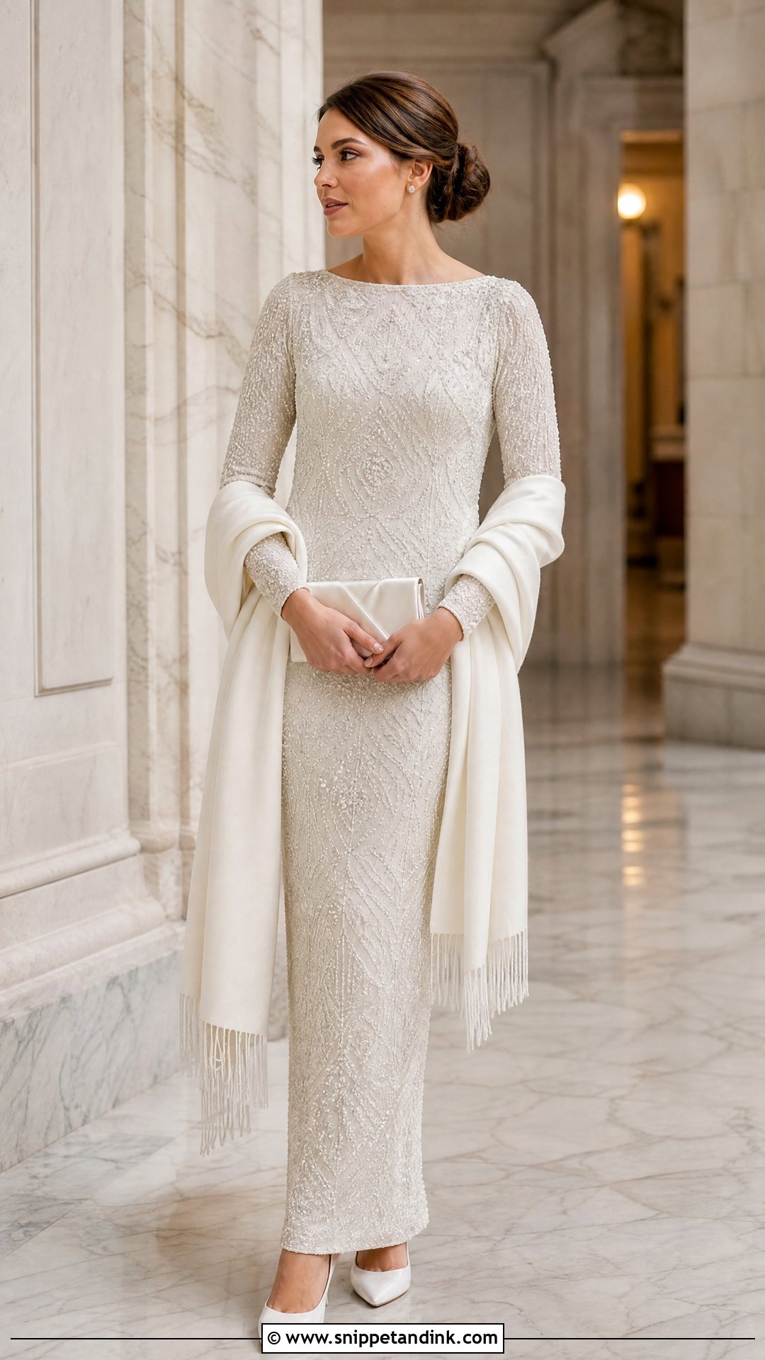 Beaded Sheath Civil Wedding Dress - Snippet and Ink - 20 Winter Civil Wedding Dress Ideas
