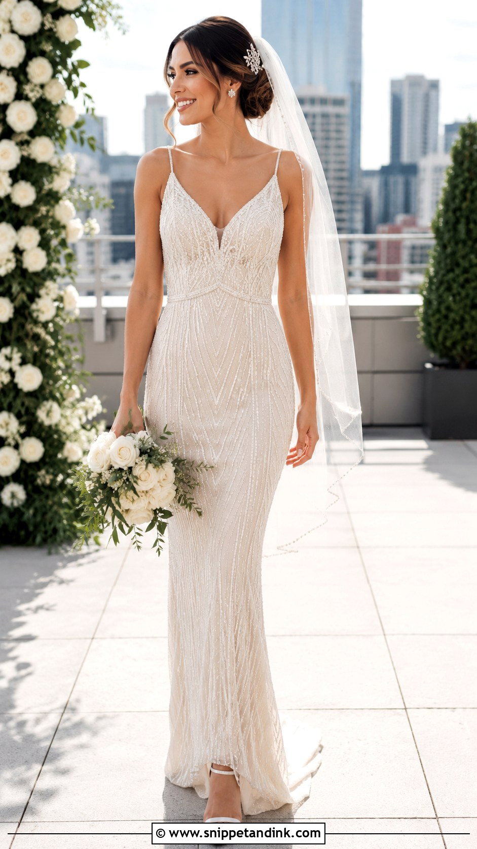 Beaded Sheath Wedding Dress - Snippet and Ink - 20 Glam Wedding Dresses