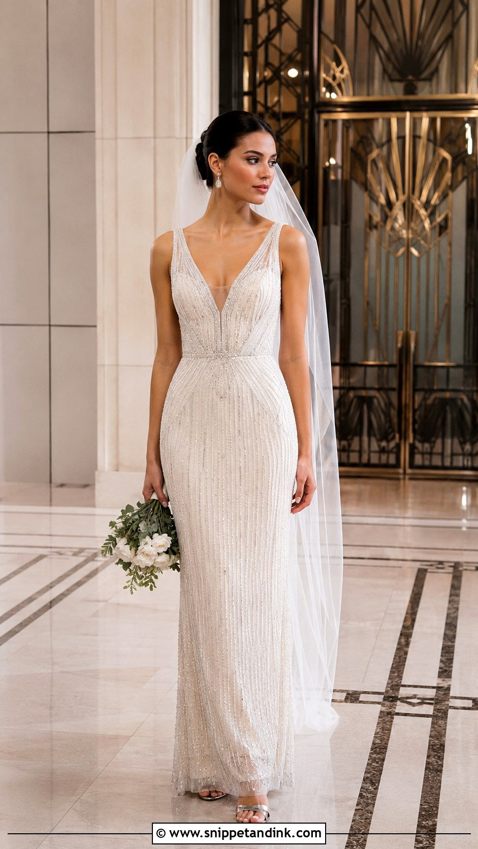 Beaded Sheath Wedding Dress - Snippet and Ink - 25 20s Wedding Dress Ideas