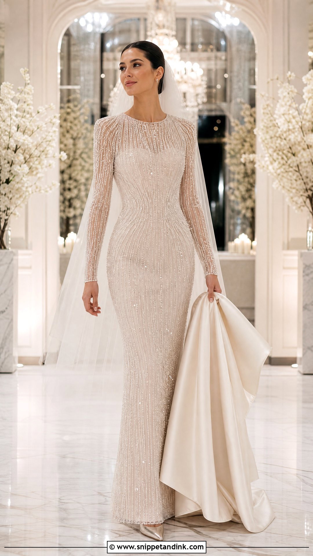 Beaded Sheath Winter Wedding Gown - Snippet and Ink - 25 Winter Wedding Gowns